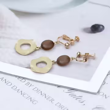 波浪圓環米咖撞色×螺旋耳夾