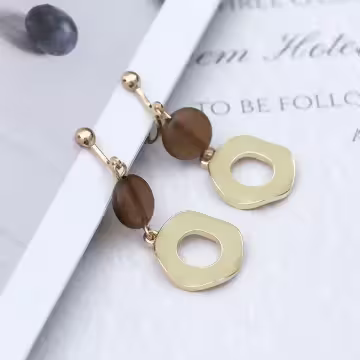 波浪圓環米咖撞色×螺旋耳夾