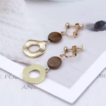 波浪圓環米咖撞色×螺旋耳夾