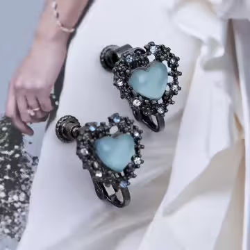 黑框閃鑽藍愛心×螺旋耳夾