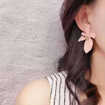 不規則粉紅五瓣花朵×吊墜耳環