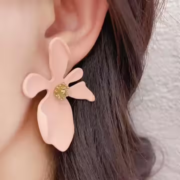 不規則粉紅五瓣花朵×吊墜耳環