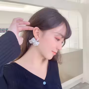 碎花薄紗蝴蝶結珍珠×吊墜耳環×共二色