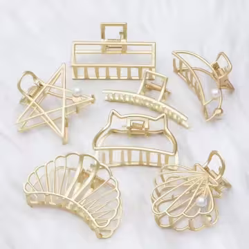 星星珍珠金屬線框×鯊魚髮夾