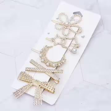 晶鑽滿天星蝴蝶花朵月亮×五套件髮夾組