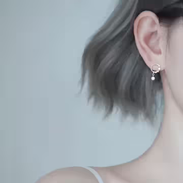925銀針×圓圈鋯石長桿垂鑽×不對稱吊墜耳線環