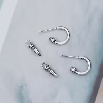 925銀針×子彈C字鉚釘×吊墜耳環