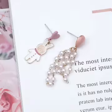 氣球飄飄愛心小兔×不對稱吊墜耳環