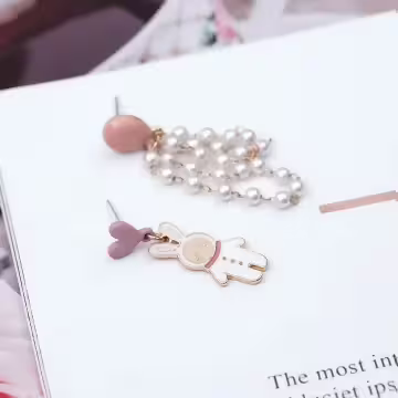 氣球飄飄愛心小兔×不對稱吊墜耳環