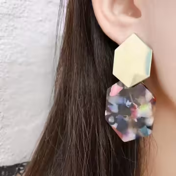 炫彩斑爛六角型×吊墜耳環