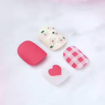 粉桃格子小花霧面×穿戴式手指甲片×二十四入