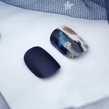 藏藍油彩金粉霧面×穿戴式手指甲片×二十四入