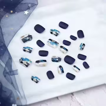 藏藍油彩金粉霧面×穿戴式手指甲片×二十四入