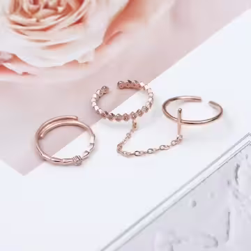 十字菱紋晶鑽×三套件開口戒指組×共二色