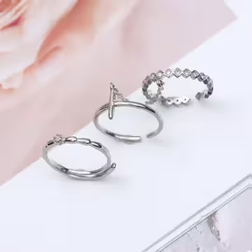 十字菱紋晶鑽×三套件開口戒指組×共二色