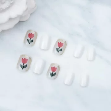 白底紅花鬱金香亮面×穿戴式手指甲片×二十四入.avif