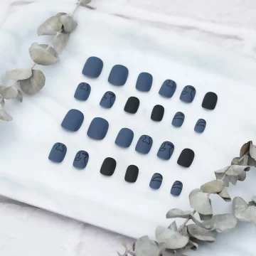 藍色抽象臉譜霧面×穿戴式手指甲片×二十四入 .avif