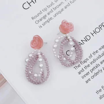 粉紅玫瑰雙層珍珠×吊墜耳環.avif