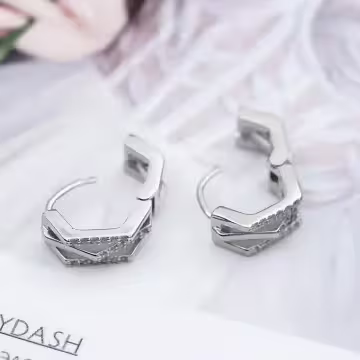 925銀針×不規則六角晶鑽×耳扣