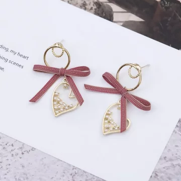 絲帶蝴蝶結愛心小珍珠×吊墜耳環×共二色.avif