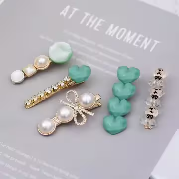 綠色愛心小熊熊×五套件髮夾組