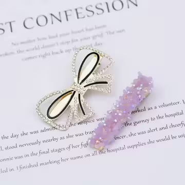 魅紫晶鑽蝴蝶結愛心×五套件髮夾組