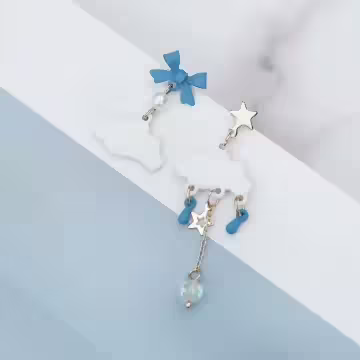 白雲藍雨蝴蝶結×不對稱吊墜耳環