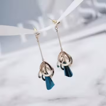金屬鏤空花瓣藍晶柱×吊墜耳環