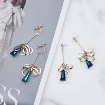 金屬鏤空花瓣藍晶柱×吊墜耳環