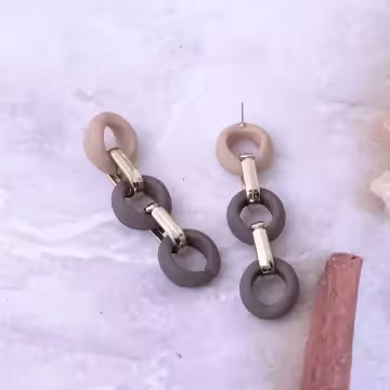 棕咖三環相扣×吊墜耳環