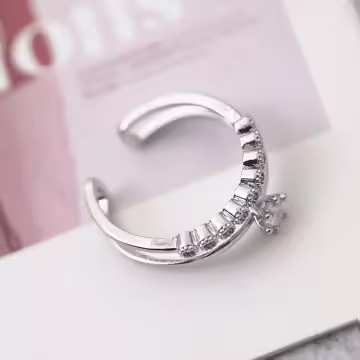 925銀飾×六爪單鑽雙層蕾絲邊×開口戒指