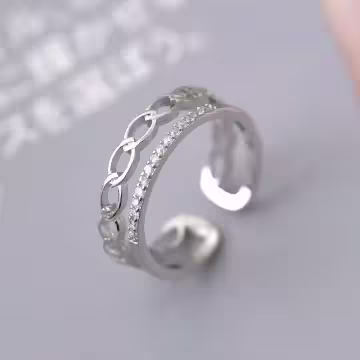 925銀飾×結辮雙層晶鑽×開口戒指