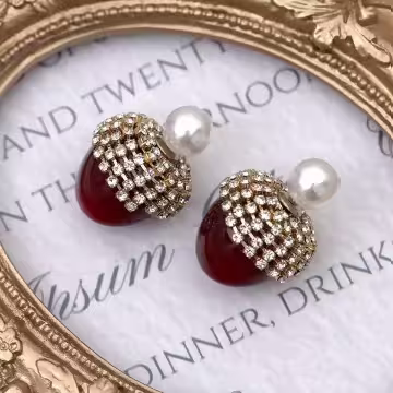 松果滿鑽小珍珠×後掛式吊墜耳環