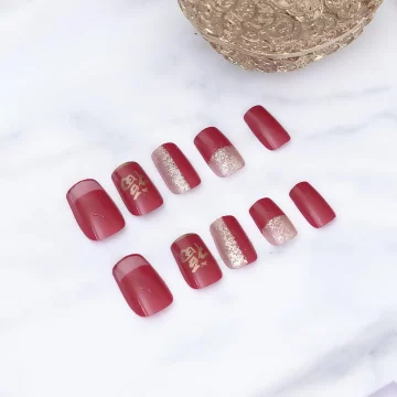 福到金蔥喜氣紅亮面×穿戴式手指甲片×二十四入 .avif