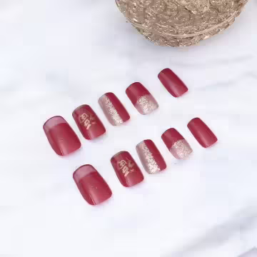 福到金蔥喜氣紅亮面×穿戴式手指甲片×二十四入