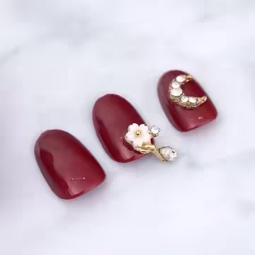 大紅月亮小花水滴亮面×穿戴式手指甲片×二十四入