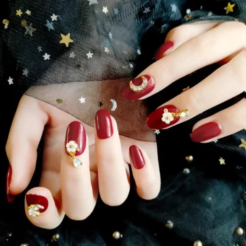 大紅月亮小花水滴亮面×穿戴式手指甲片×二十四入 .avif