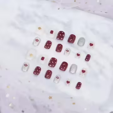 紅玫瑰愛心銀蔥亮面×穿戴式手指甲片×二十四入