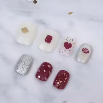 紅玫瑰愛心銀蔥亮面×穿戴式手指甲片×二十四入