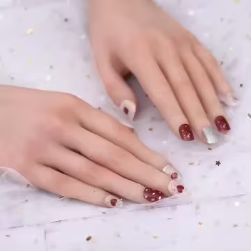 紅玫瑰愛心銀蔥亮面×穿戴式手指甲片×二十四入