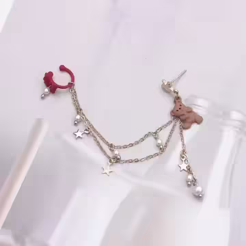 許願小熊紅蝴蝶結×單邊耳骨吊墜耳針