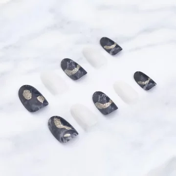 藍金大理石紋混白亮面×穿戴式手指甲片×二十四入 .avif