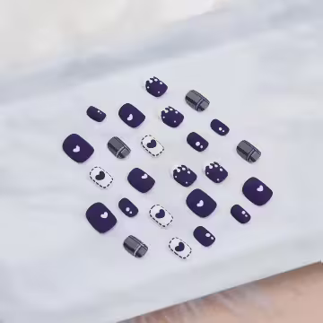 紫心牛奶灰格紋霧面×穿戴式手指甲片×二十四入