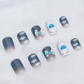 藍天白雲領結愛心亮面×穿戴式手指甲片×二十四入