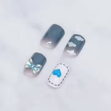 藍天白雲領結愛心亮面×穿戴式手指甲片×二十四入