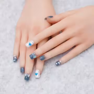 藍天白雲領結愛心亮面×穿戴式手指甲片×二十四入