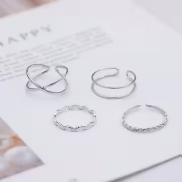 銀色冷淡極簡線條×四套件開口戒指組