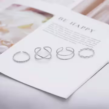 銀色冷淡極簡線條×四套件開口戒指組