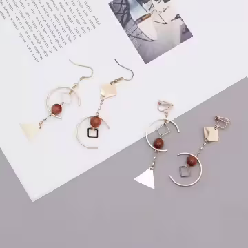 金沙球C字幾何×不對稱吊墜耳勾