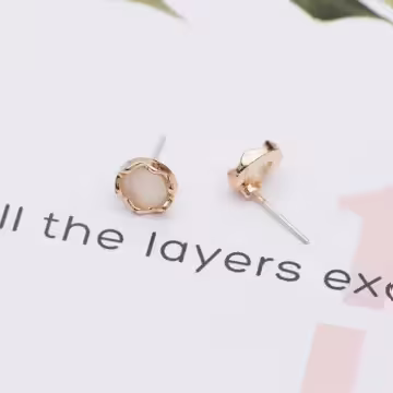 幾何波浪花邊貓眼石×三套件耳環組